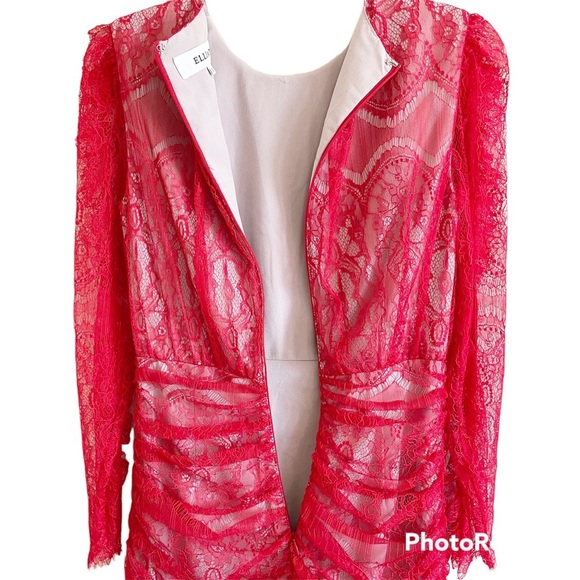 New Elliatt Rose Red Long Sleeve Ruched Lace Mini Dress Sz Small - Picture 13 of 16